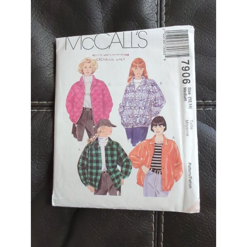 7906 McCalls Misses Lined or Unlined Jacket Sewing Pattern Size 12-14 Vintage UC
